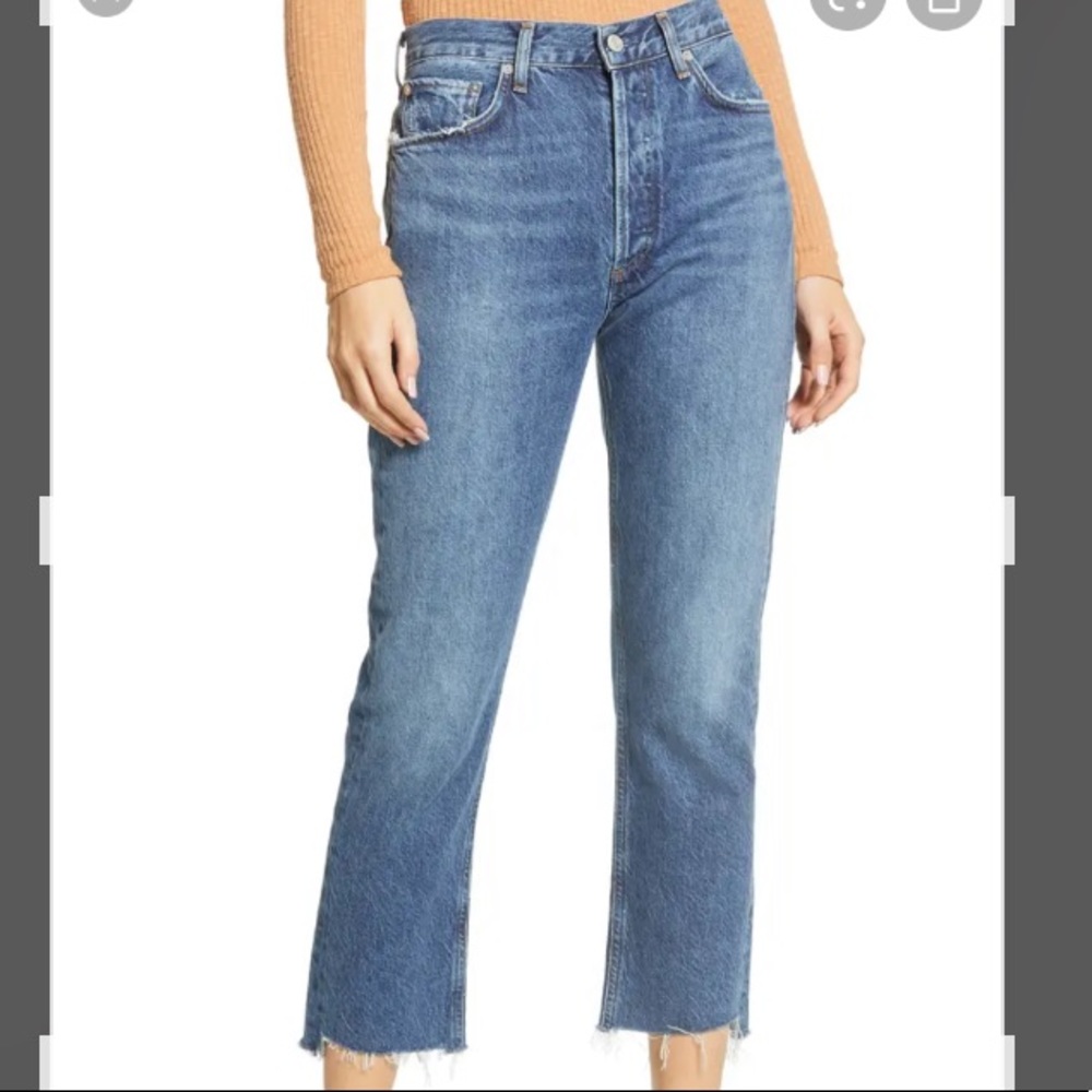 AGOLDE Riley High Waist Fray Hem Crop Straight Leg